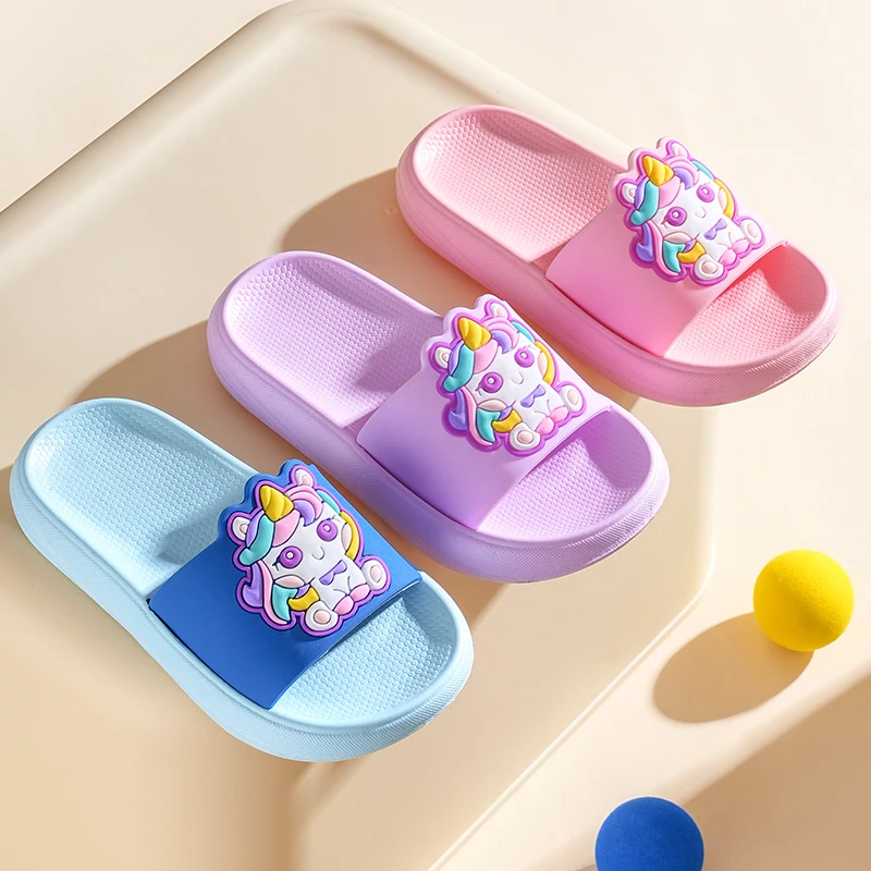Kids Slippers Summer Girls Slippers 2 to 3 4 5 6 7 8 9 10 Years Pink Unicorn Indoor Children's Slippers Anti-slip EVA Home Shoes