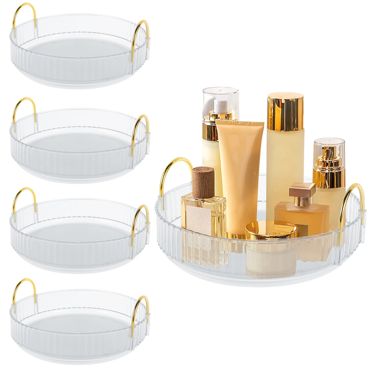 5PCS/1PCS Makeup Organizer 360 Rotating Carousel Holder Plastic Turntable Cosmetics Organizer Tray Stand for Bthroom Kitchen