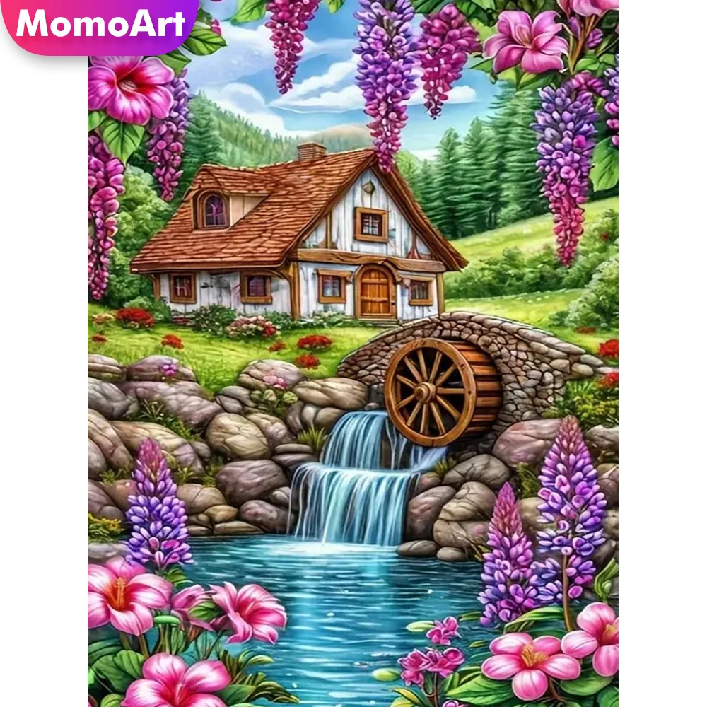 Momoart 5D DIY Diamond Painting House Landscape Full Square Round Diamond Mosaic River Needlework Embroidery Unique Gift