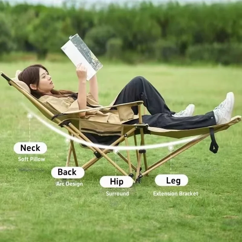 SwiftTranz Portable Steel Folding Camping Chair 4-Gear Adjustable Lightweight Beach Lounger with Footrest Outdoor Relaxation view 4