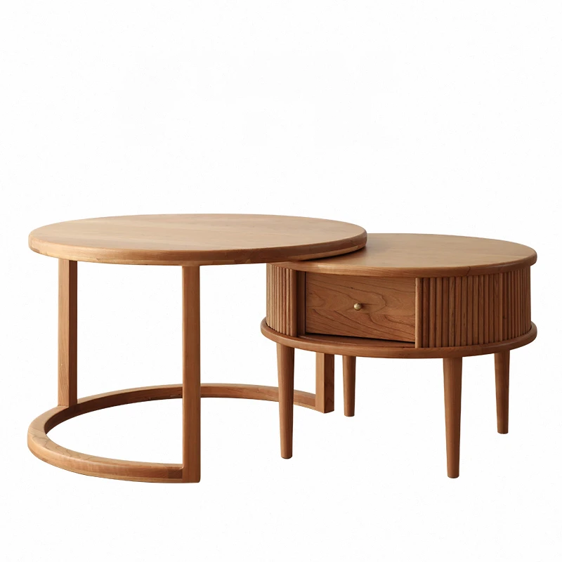 

Nordic solid wood circular coffee table combination retro edge table furniture