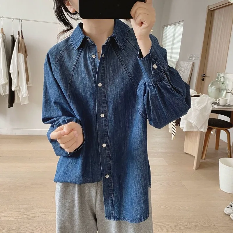 Women's Spring Autumn Blouse Jacket Denim Shirt Long Sleeve Designed Retro Niche Thin New Fashion Loose Comfortable Brand Simple