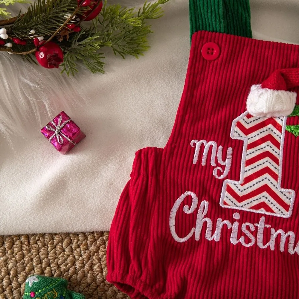 Letter Embroidery Bodysuit Overalls My First Corduroy Romper Jumpsuit Sleeveless Christmas Toddler Clothes