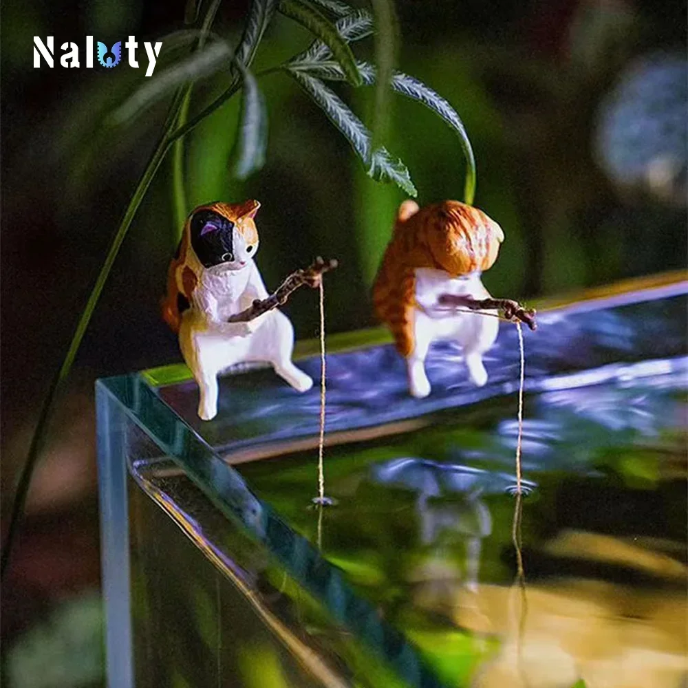 Creative Aquarium Decoration 8 Style Small Fishing Cat Aquarium Accessories Landscaping Ornament Fish Tank Accessories Diy