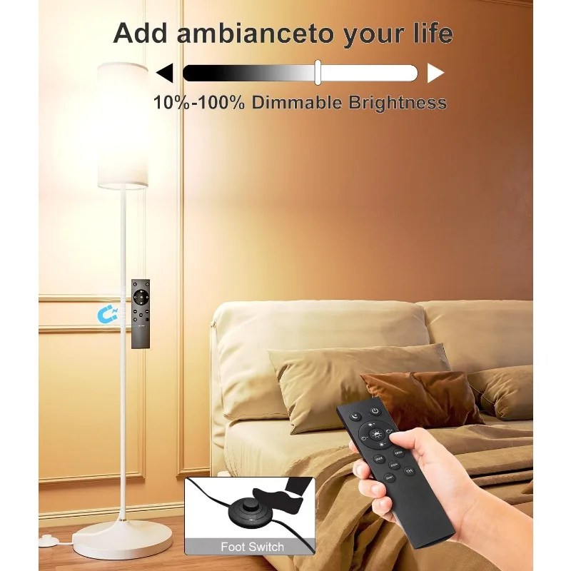 LED Floor Lamp for Living Room, Dimmable Standing Lamps with Foot Switch,Remote Custom Color Temperature Pole Lamp 5