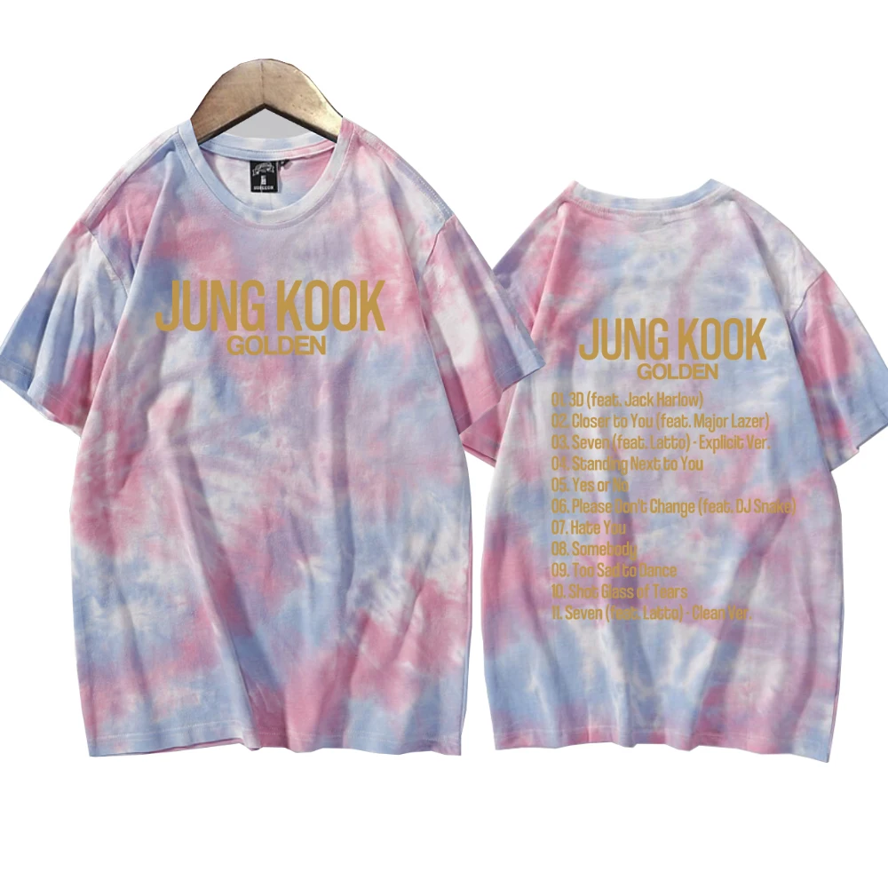 Jungkook Golden Kpop Shirts Tie Dye Round Neck Short Sleeve Man Woman T-Shirt Fans Gift