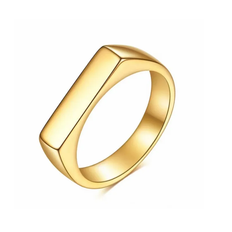 Classic Smooth Flat Top Signet Men's Punk Rings Cool Individuality Geometric Square Signet Ring for Lovers Wedding Band Jewelry