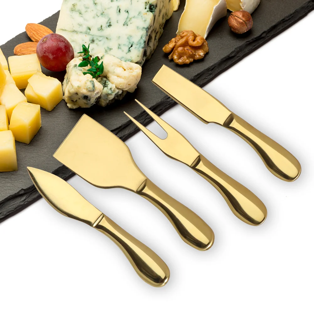 

4Pcs Cheese Knife Set Complete Stainless Steel Collection Multi-Use Cheese Knives Slicer Cutter Spreader Fork