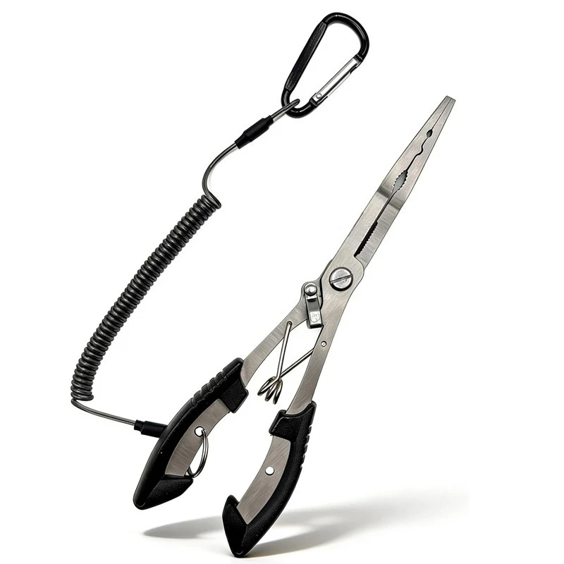 Multifunctional Fishing Pliers with Long Nose, Hook Remover, Corrosion-Resistant Stainless Steel, Safety Lanyard,Battery-Free