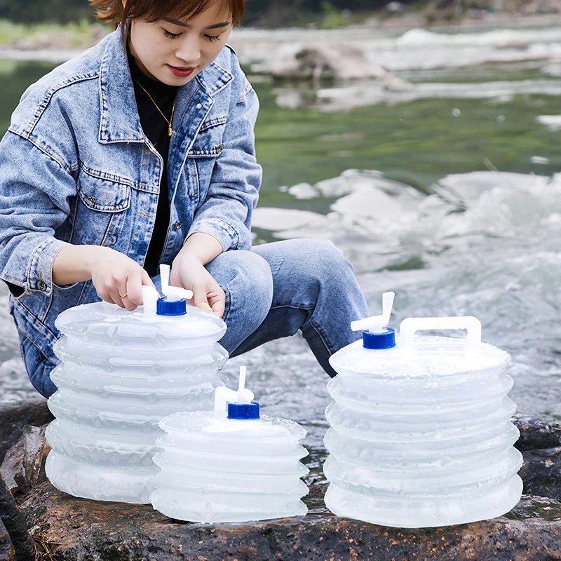 

Collapsible Water Container With Tap Outdoor PP Water Bag Foldable Camping Collapsible Water Tank Bucket