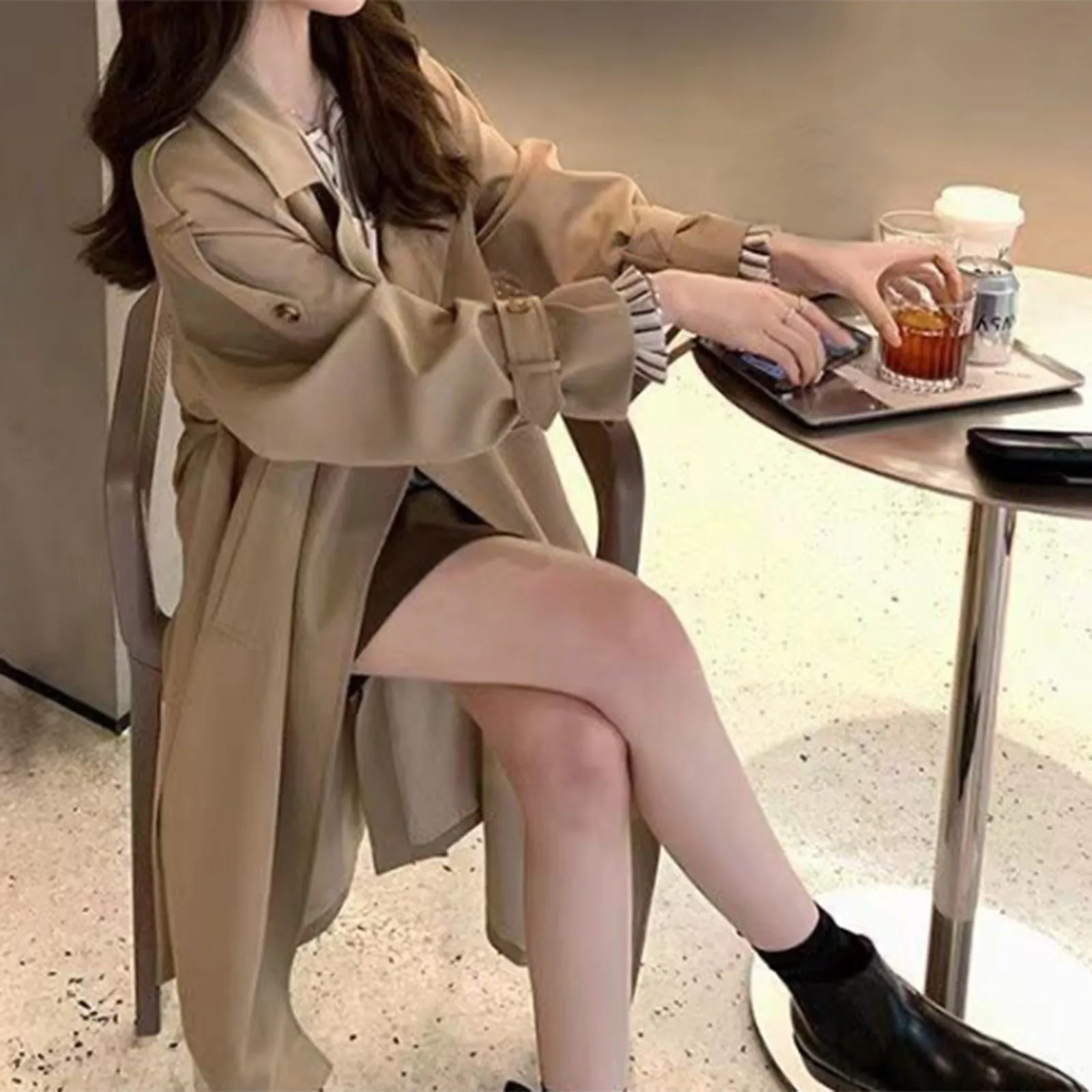 2024 New Spring And Autumn Women'S Windbreaker Coats Mid Length White Lady Outwear Fashion Versatile Female Trench Coat