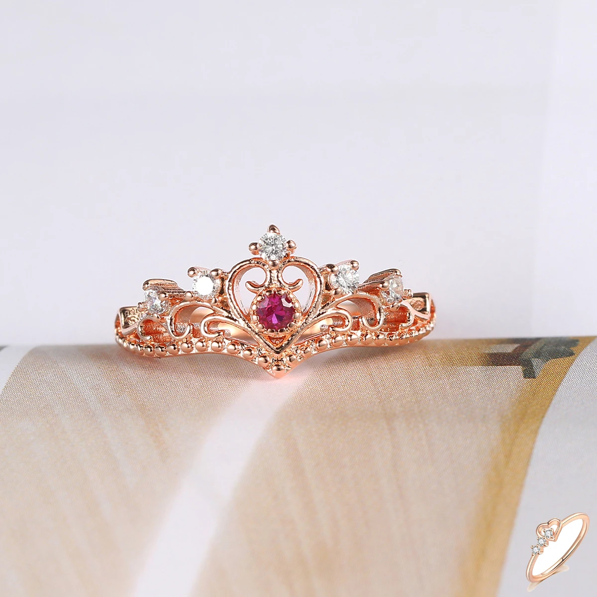 ZHOUYANG Rings For Women Luxury Hollow Out Princess Crown Blue Purple Red Zircon Rose Gold Color Fashion Jewelry KBR212