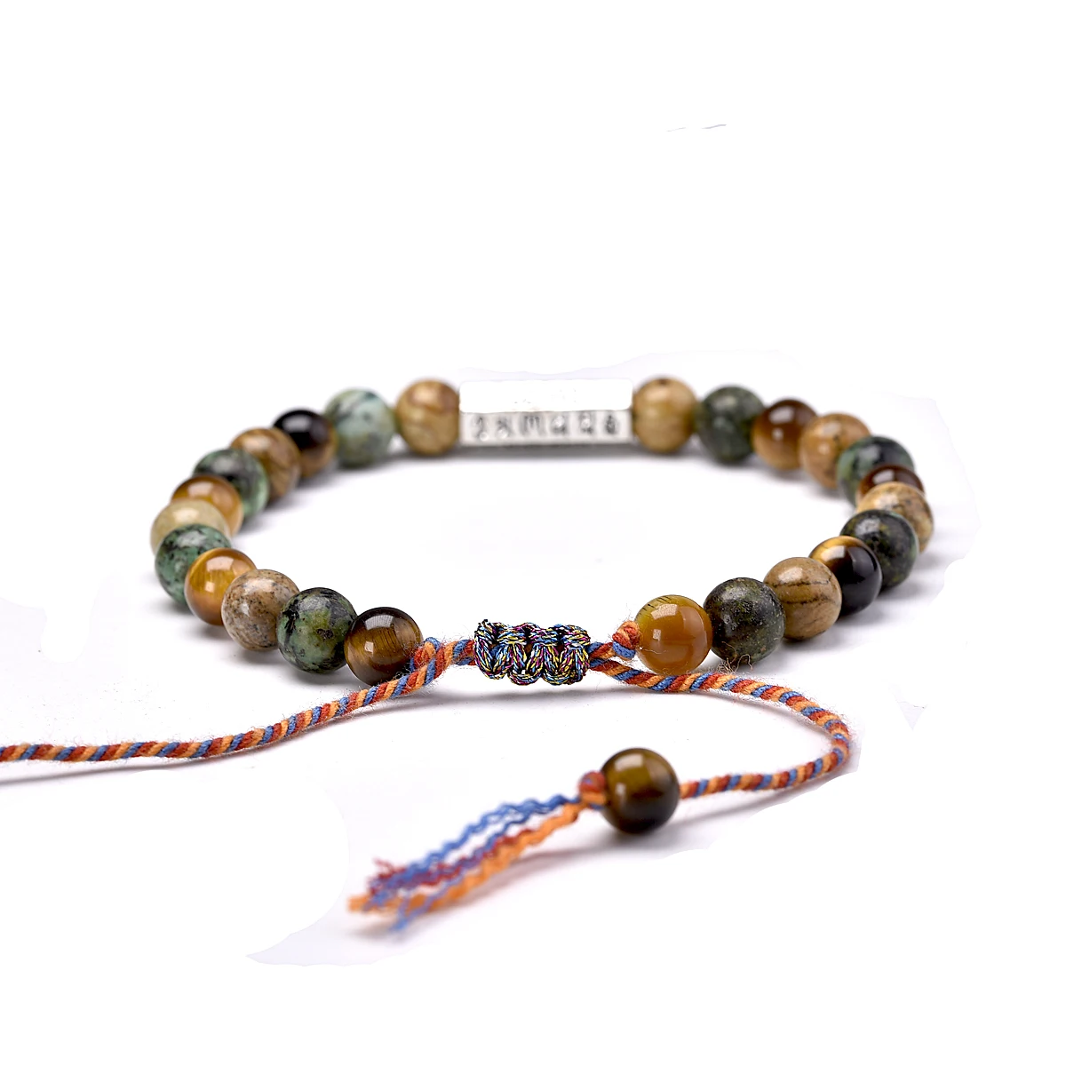 Tibetan Buddha Red Rope OM Six Character Charm Bracelet 6MM Natural Stone Beads Tiger Eye Stone Men Women