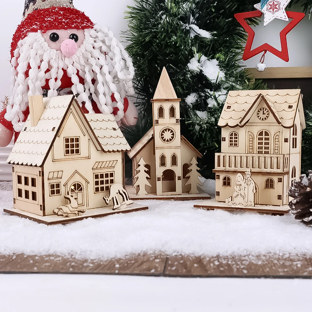 Christmas Led Light Wooden Cabin Glowing Ornaments Merry Christmas Desktop Night Lamp Home Christmas New Year Decorative Lamp