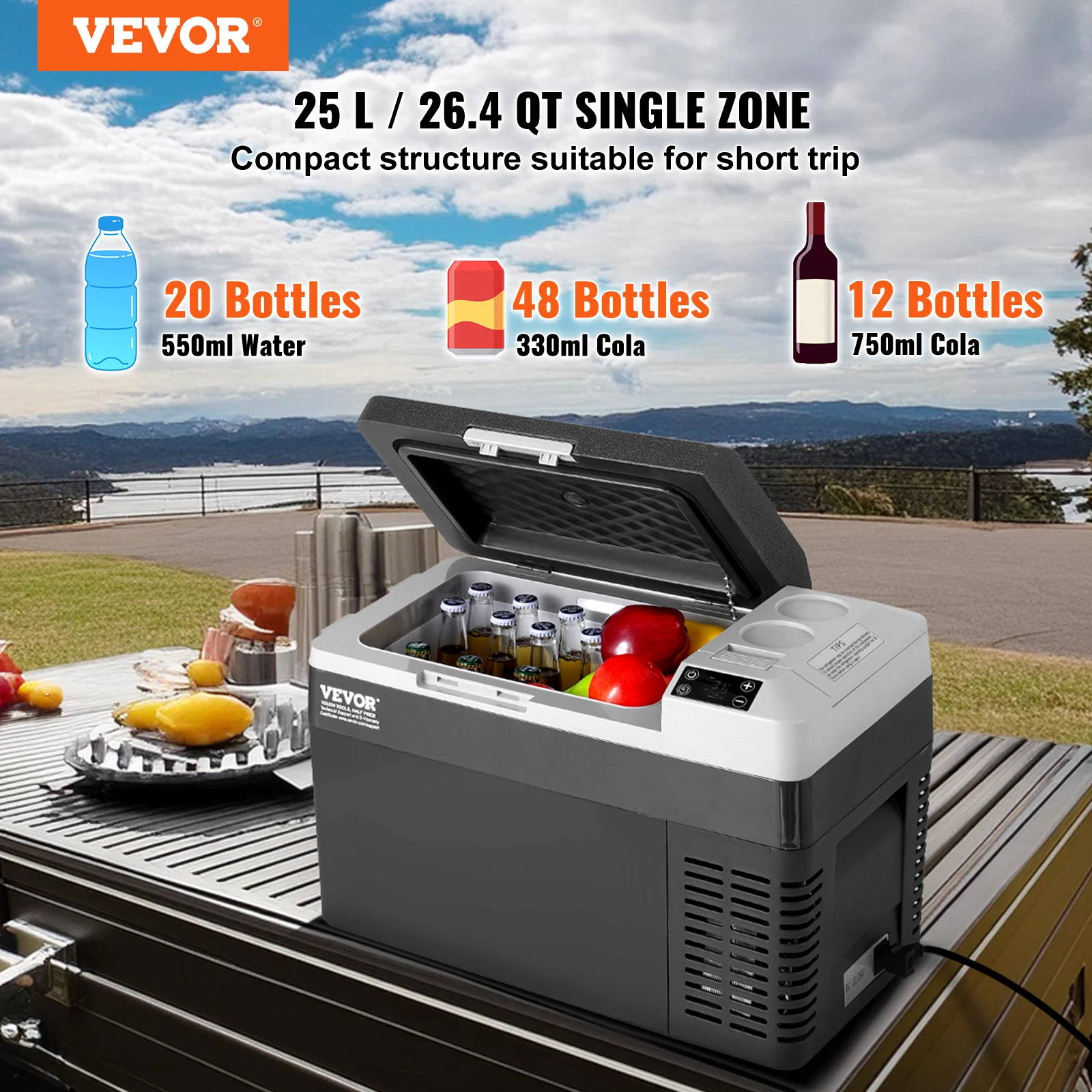 VEVOR Portable Car Refrigerator 12 Volt Car Refrigerator Fridge Single Zone Portable Freezer Adjustable Temperature Car Cooler