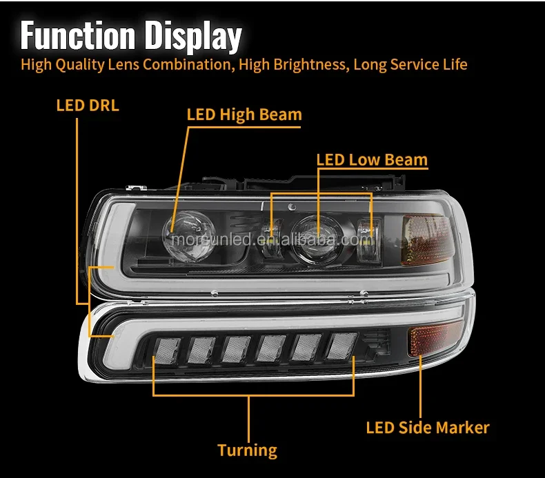 DOT Approved LED Headlight Assembly For 99-06 Chevrolet Silverado 1500 2500 3500 HD Tahoe Surburban Lighting Accessories