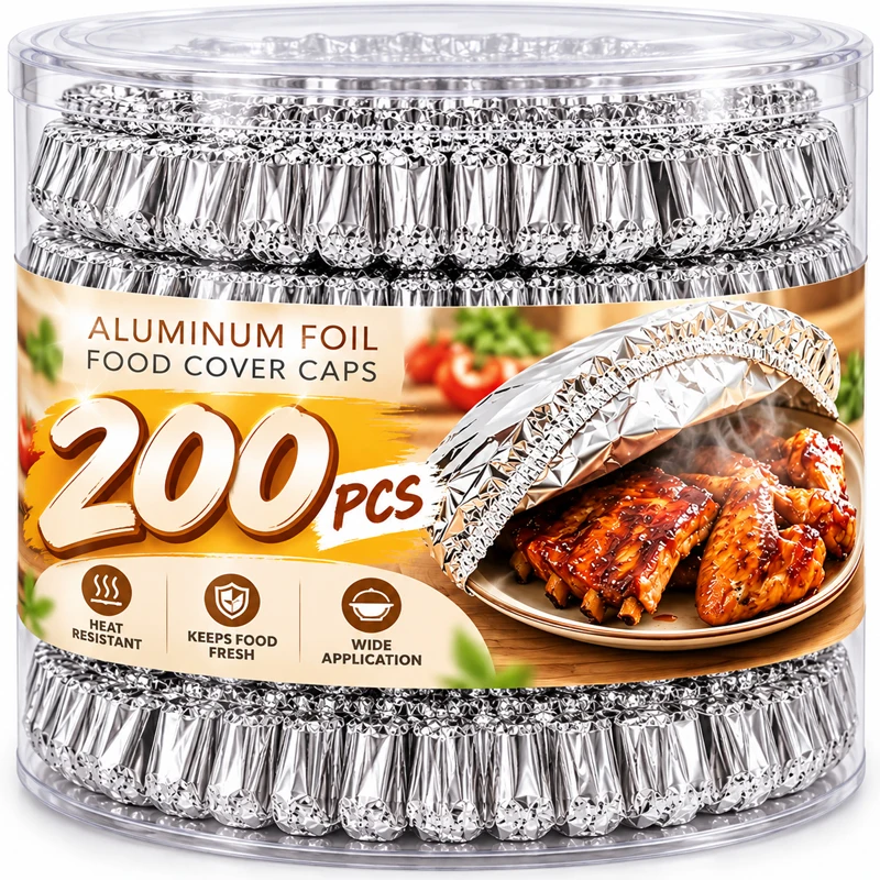 Stretchable Aluminum Foil Bowl Covers Disposable Elastic Food Lids Cover Wrap for Kitchen Food Heating Fresh Preservation
