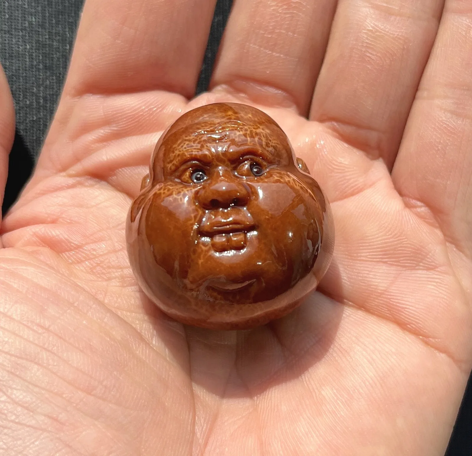 Olive Nut Hand Carved Staring Fat Head Statue Bead Gift Statue