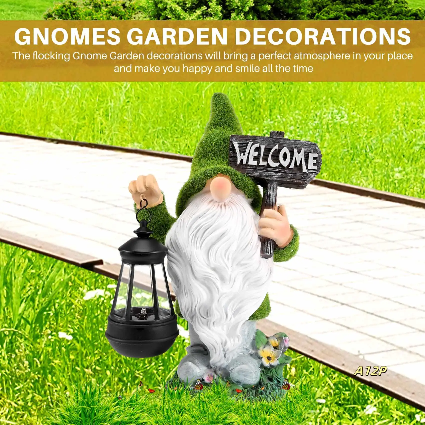

Flocking Gnome Solar Garden Statues Outdoor Decor Flocked Gnome With Solar Lantern Figurine Dwarfs Jardim Yard Ornaments