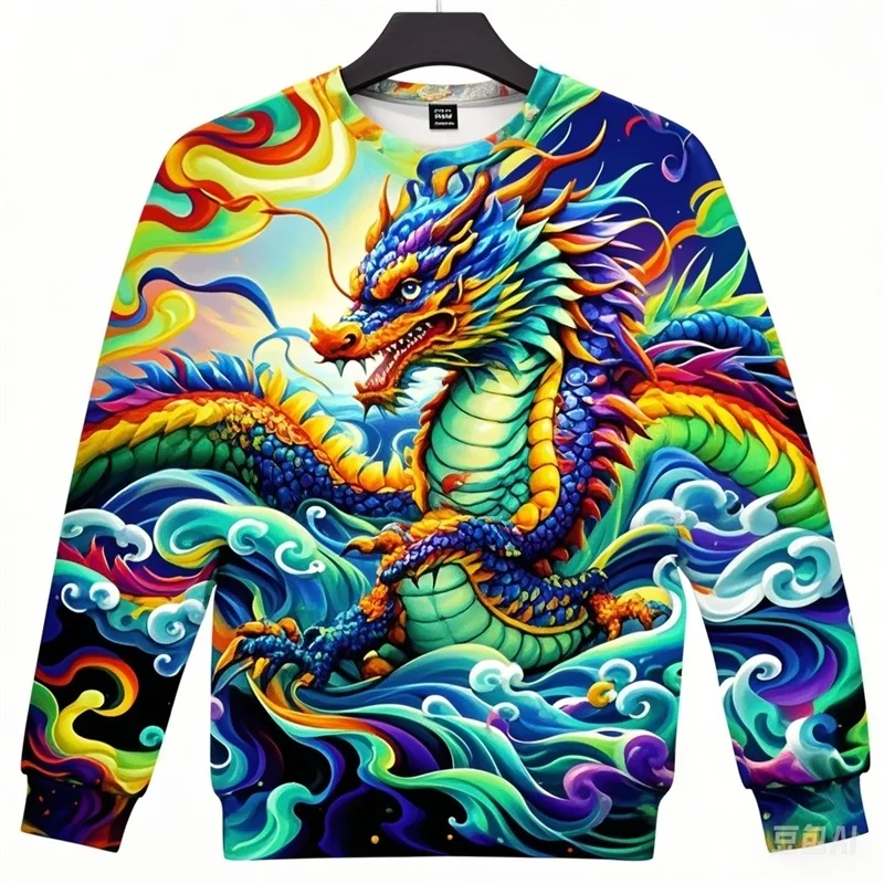 Full Print Chinese Dragon Graphic Sweatshirts For Men Women Long Sleeve Casual Round Neck Hoodie Streetwear Mens Sport Tracksuit