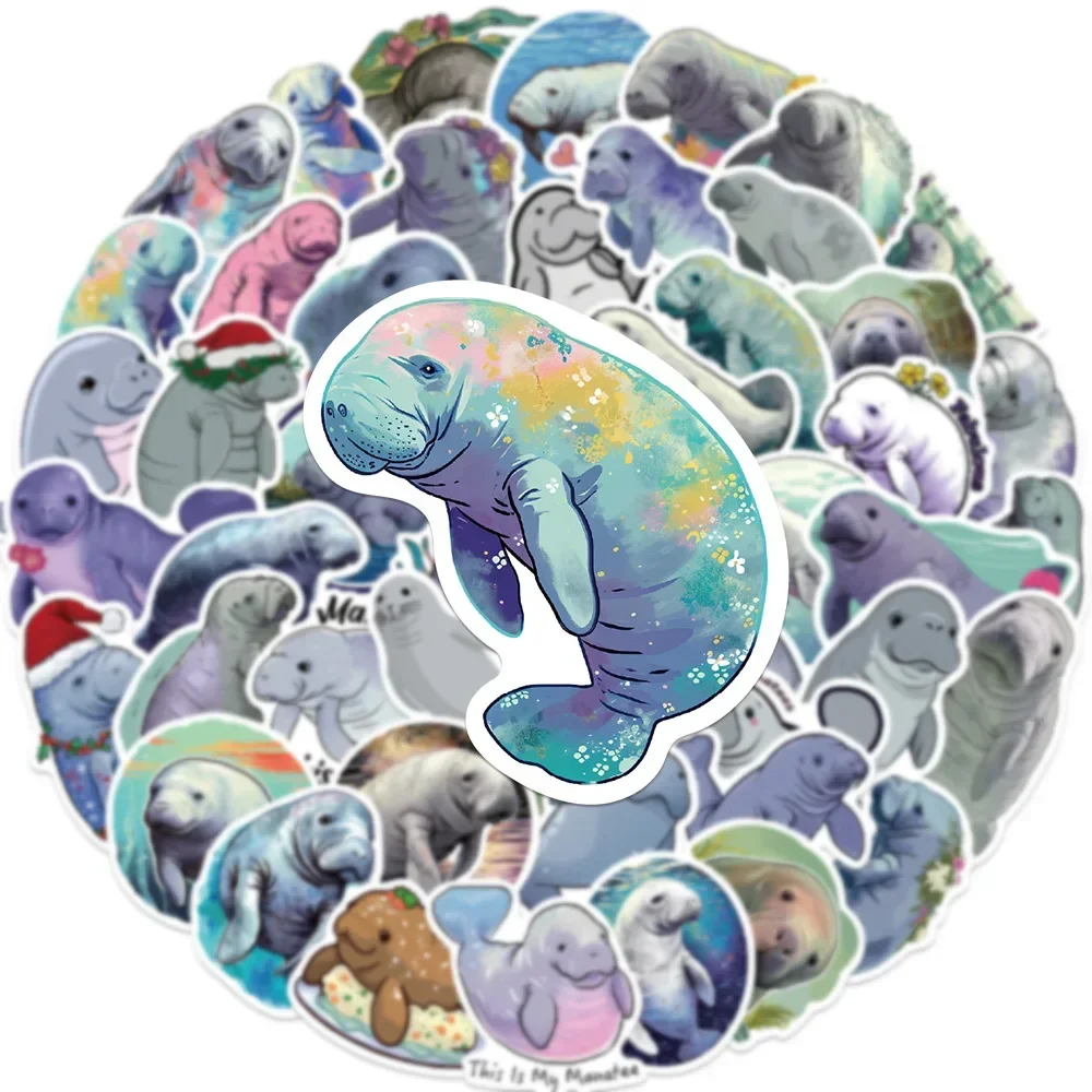 50PCS Cute Manatee Creative Sticker Pack DIY Scrapbooking Laptop Travel Luggage Aesthetic Sea Cows Graffiti Sticker Wholesale