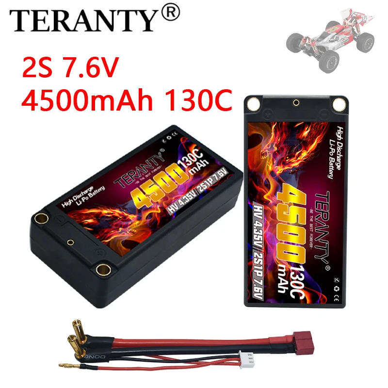 TREANTY 2S 7.6V 4500mAh 130C with 5mm bullet T plug suitable for remote control car model RC toy high rate Lipo battery