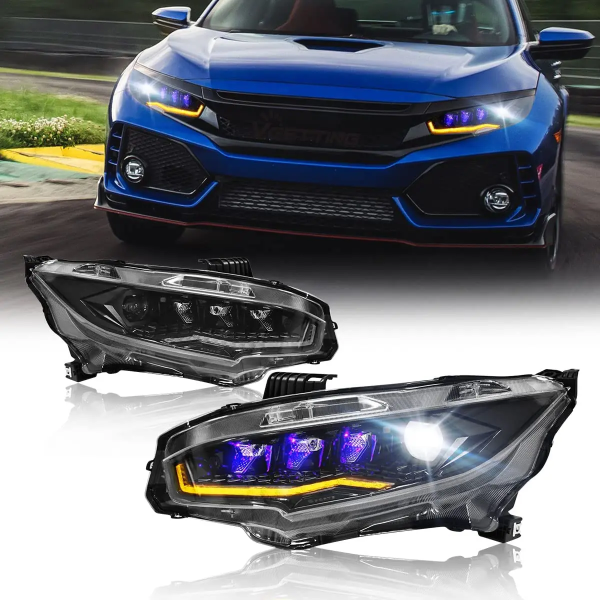 LED Headlights for Honda Civic 2016-2020 10th Gen  Signal DRL for Sedan Coupe Hatchback EX/LX/Sport/Touring/Si/Type