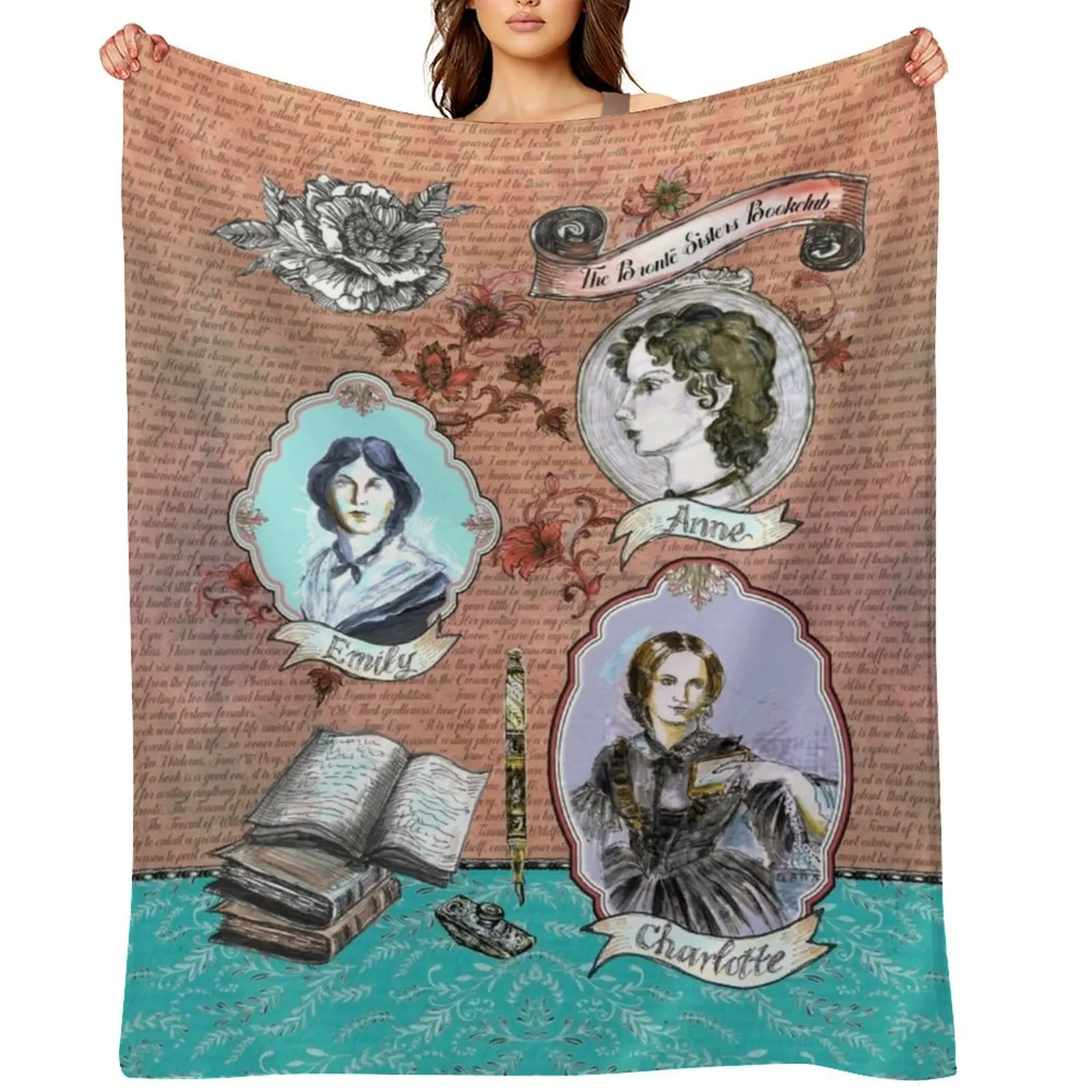 

The Bronte Sisters Bookclub - Charlotte Bronte - Emily Bronte - Anne Throw Blanket Quilt Bed covers Thins Blankets