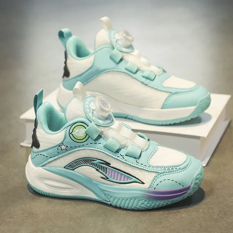 

Children's Basketball Shoes Boys' Waterproof Leather Surface Rotating Buckle Anti-slip and Shock-absorbing Student Sports Shoes