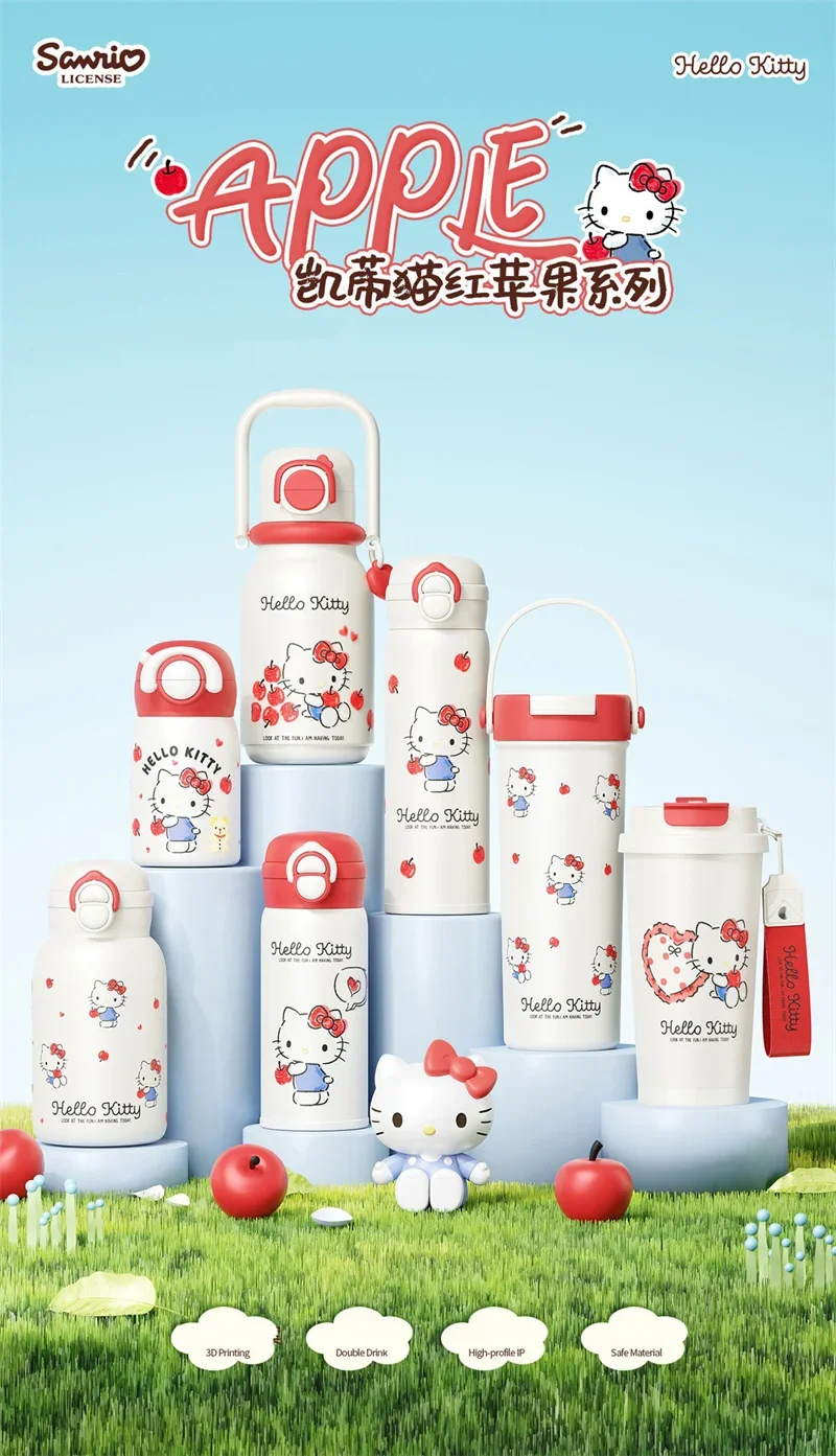 X&W Hello Kitty Theme Insulated Cup 316 Stainless Steel Girl Cute Straw Cups Portable Outdoor Travel Vaccum Flask Perfect Gift