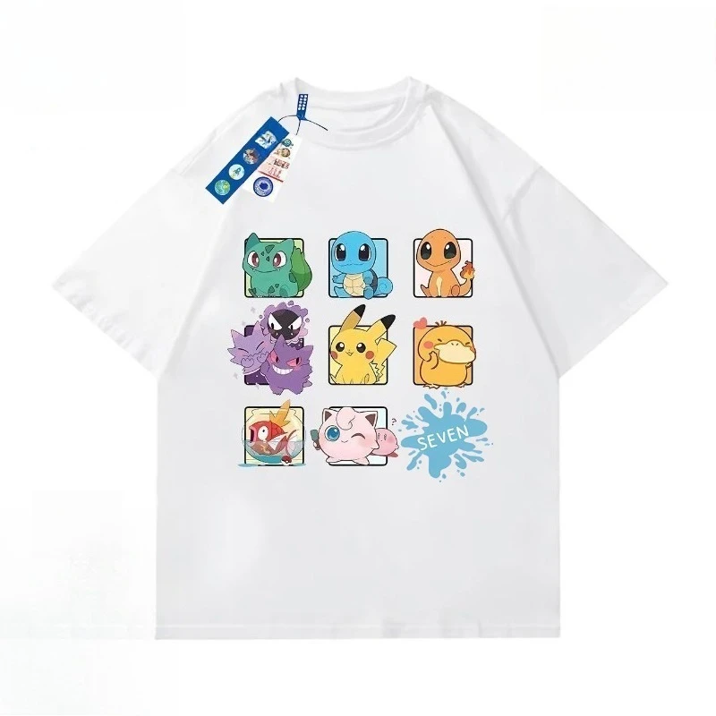 Детская летняя новая детская футболка с рукавами «Покемон» из чистого хлопка для мальчиков, топ с рисунком Покемона Пикачу для мальчиков