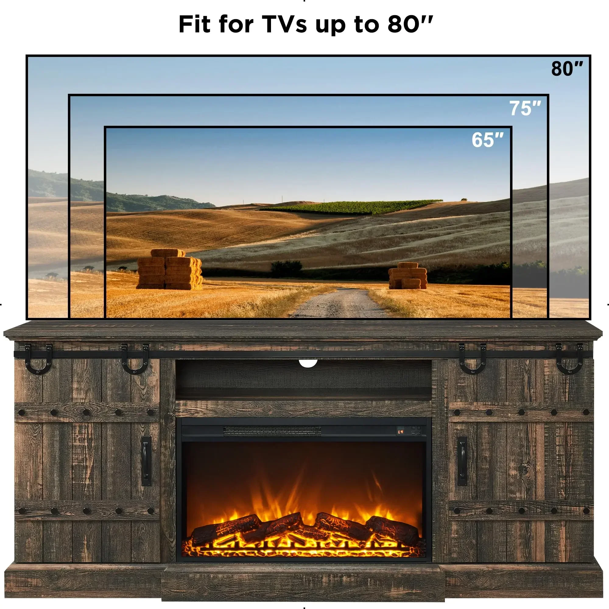 

-Entertainment Center Modern TV Console Table Media Entertainment Center with Glass Doors and Open Shelves for Living Room