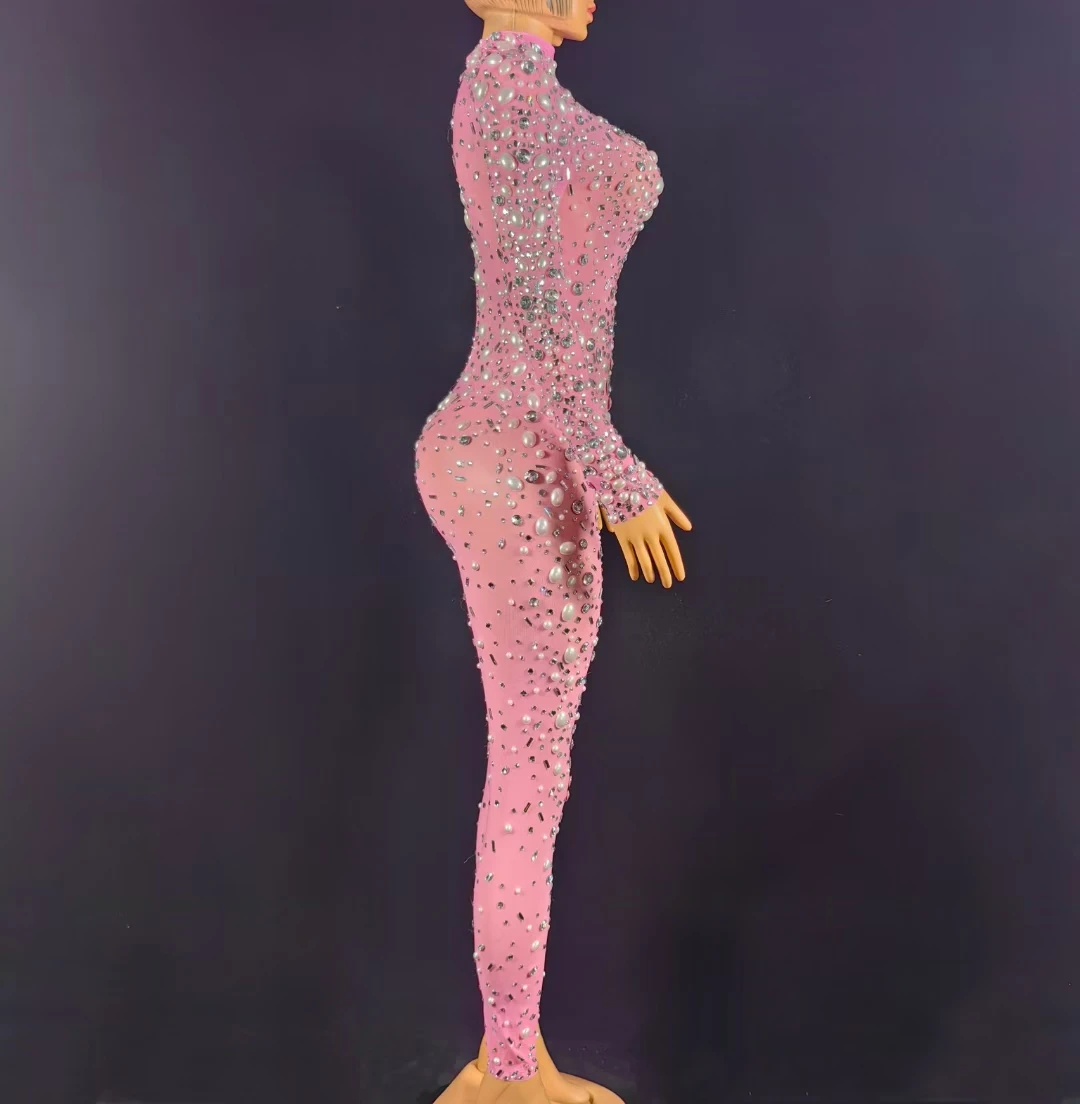 مونو موهير مثير اللؤلؤ الترتر قطعة واحدة ارتداءها نادي السروال القصير النساء مهرجان الموسيقى ملابس السيدات نحيل حجر الراين حللا