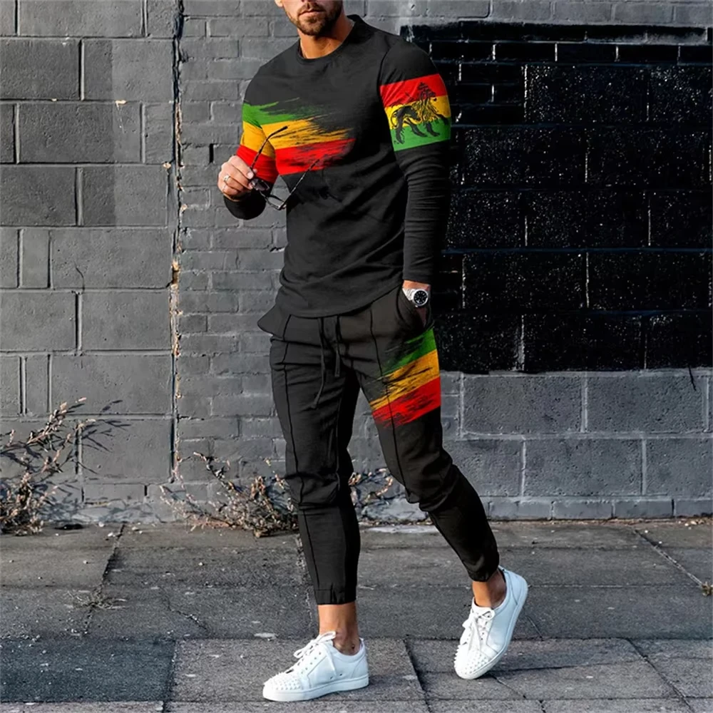 Neueste Sommer Männer Kleidung 3d Gedruckt Männer Langarm T-Shirt + Hosen Zwei-Stück Set Männer Langarm T-Shirt hosen Outfit