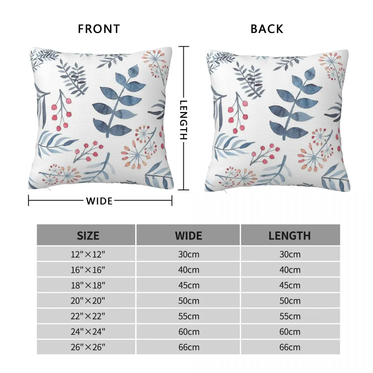 Leaves Blue Pink Berries Square Pillowcase Polyester Linen Velvet Printed Zip Decorative Pillow Case Home Cushion Cover