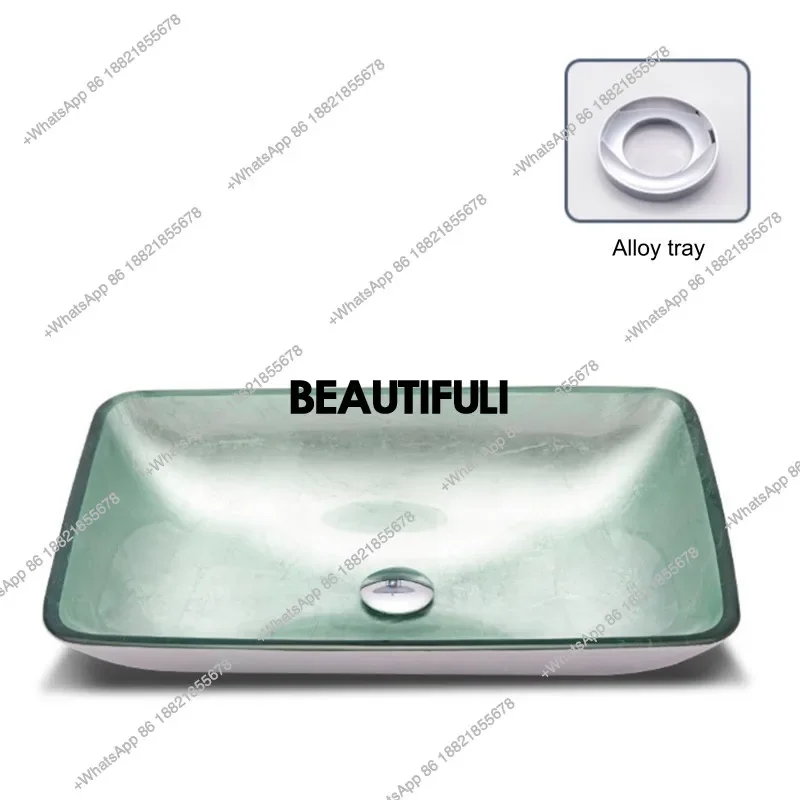 

RR New Style Tempered Glass Bathroom Sink Silver White Creative Art Basin Above Counter Washbasin L570*W370*H110mm