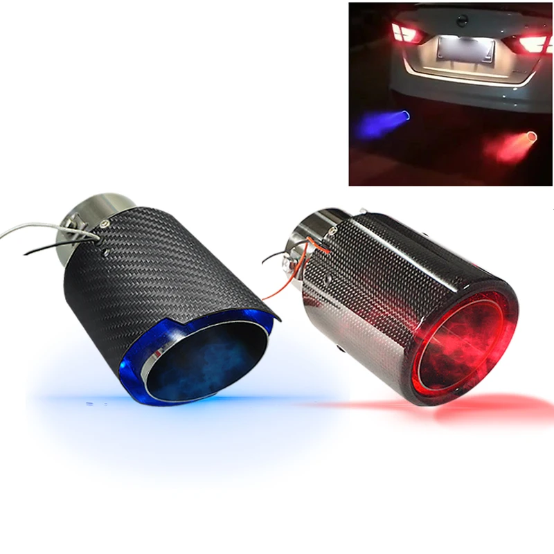 

LED Light Real Carbon Fiber Universal Car Exhaust Muffler Tip Tail Pipe Red/Blue For Car Modify