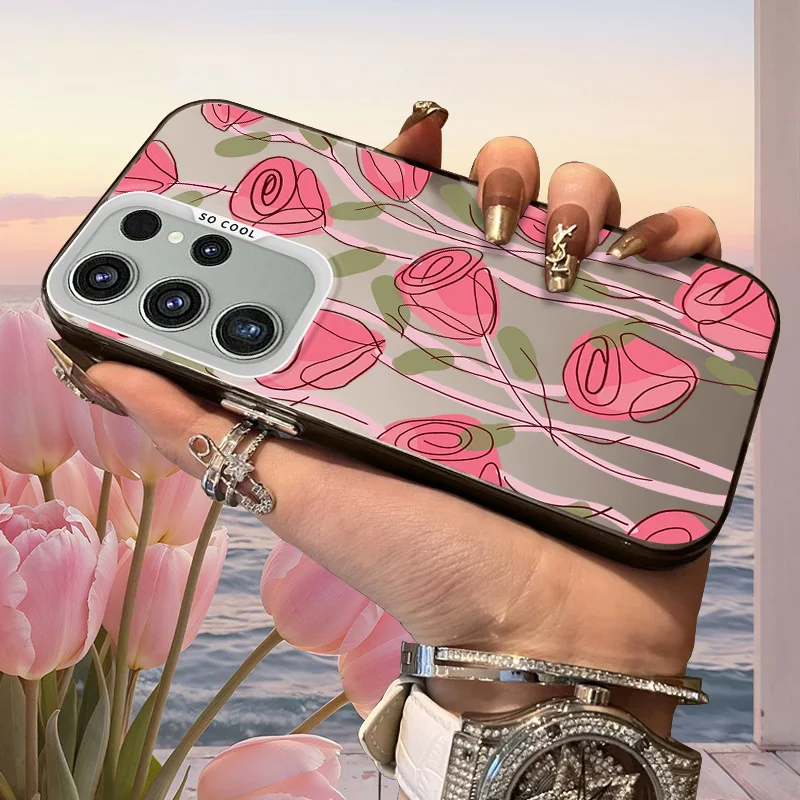Flower Tulip Rose Frosted Case for Samsung Galaxy S25 S24 S23 S22 Ultra S21 Plus S20 FE A73 A72 A71 A56 A55 A54 Acrylic Cover