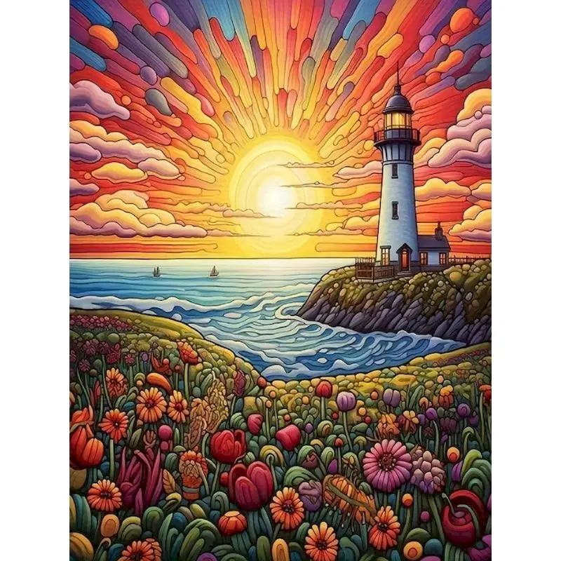 

PhotoCustom Diy Frame Painting By Numbers lighthouse On Canvas Drawing Art Paints For Adults Picture Coloring By Number Decor