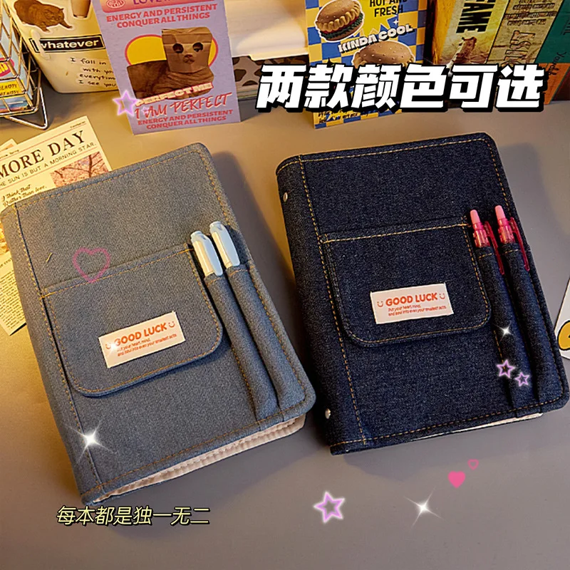 Retro Denim Notebook Y2k Style Creative Binder Journal Hand Ledger Diary With Pocket Pen Plug Design School Stationery Supplies