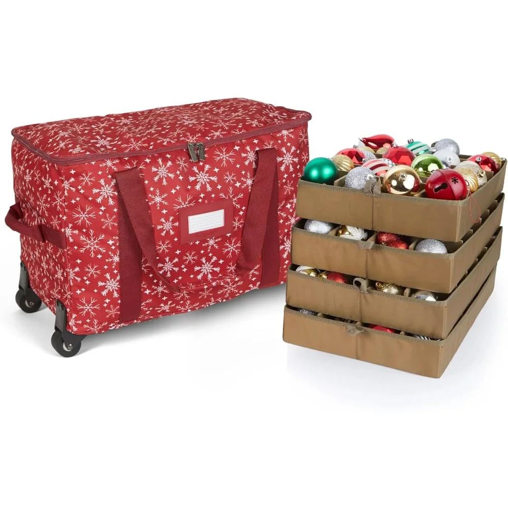 

Boutique Keepsakes Rolling Adjustable Ornament Storage Bag - Carrying Handles, Padded Protection, Dual Wheels - Holiday Storage