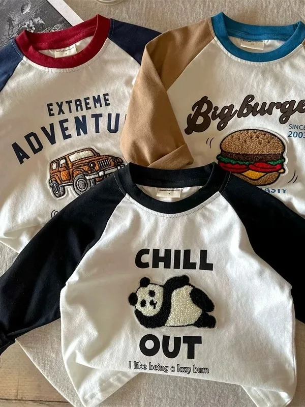 

Весенне-осенняя детская футболка Long Sve с вышивкой из мультфильма для мальчиков и девочек Faion Color Blo oulder Sve Base irt