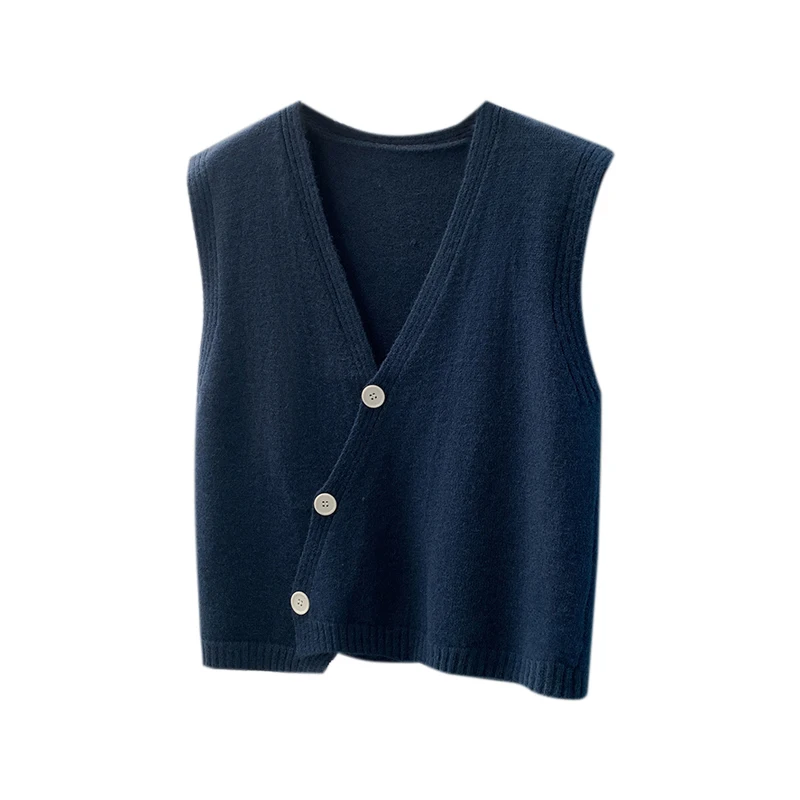 เสื้อกั๊กถักไหมพรมผู้หญิงสไตล์ใหม่สำหรับฤดูใบไม้ร่วง หรือเสื้อคลุมลำลองสีพื้นบางเบา ผลิตจากไนลอนและโพลีเอสเตอร์ สำหรับสุภาพสตรี