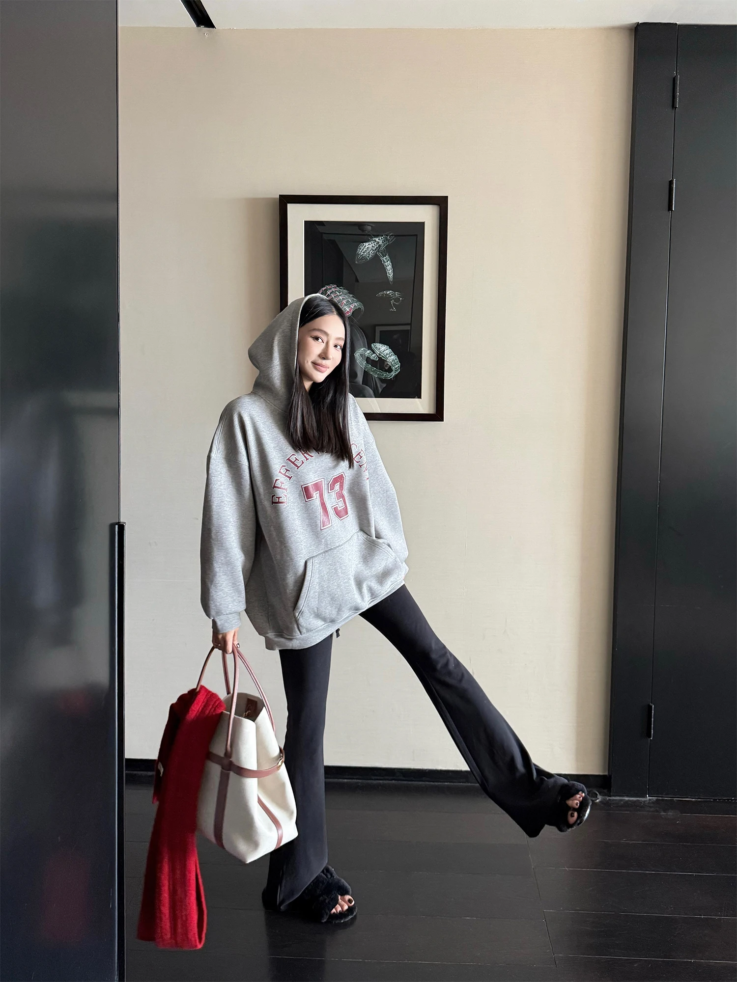 

Коллагеновые брюки ZhouMiao Private Label, эластичные расклешенные брюки с базовым слоем, повседневная одежда с высокой талией и длинными штанинами с термоэффектом