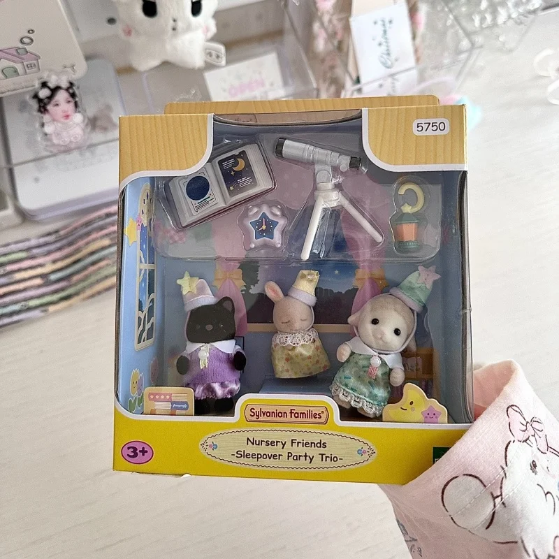 Sylvanian – porte-clés aveugle des familles, figurines d'action, jouet de cuisine Original pour fille, famille d'écureuil, lapin blanc, housse de bagage