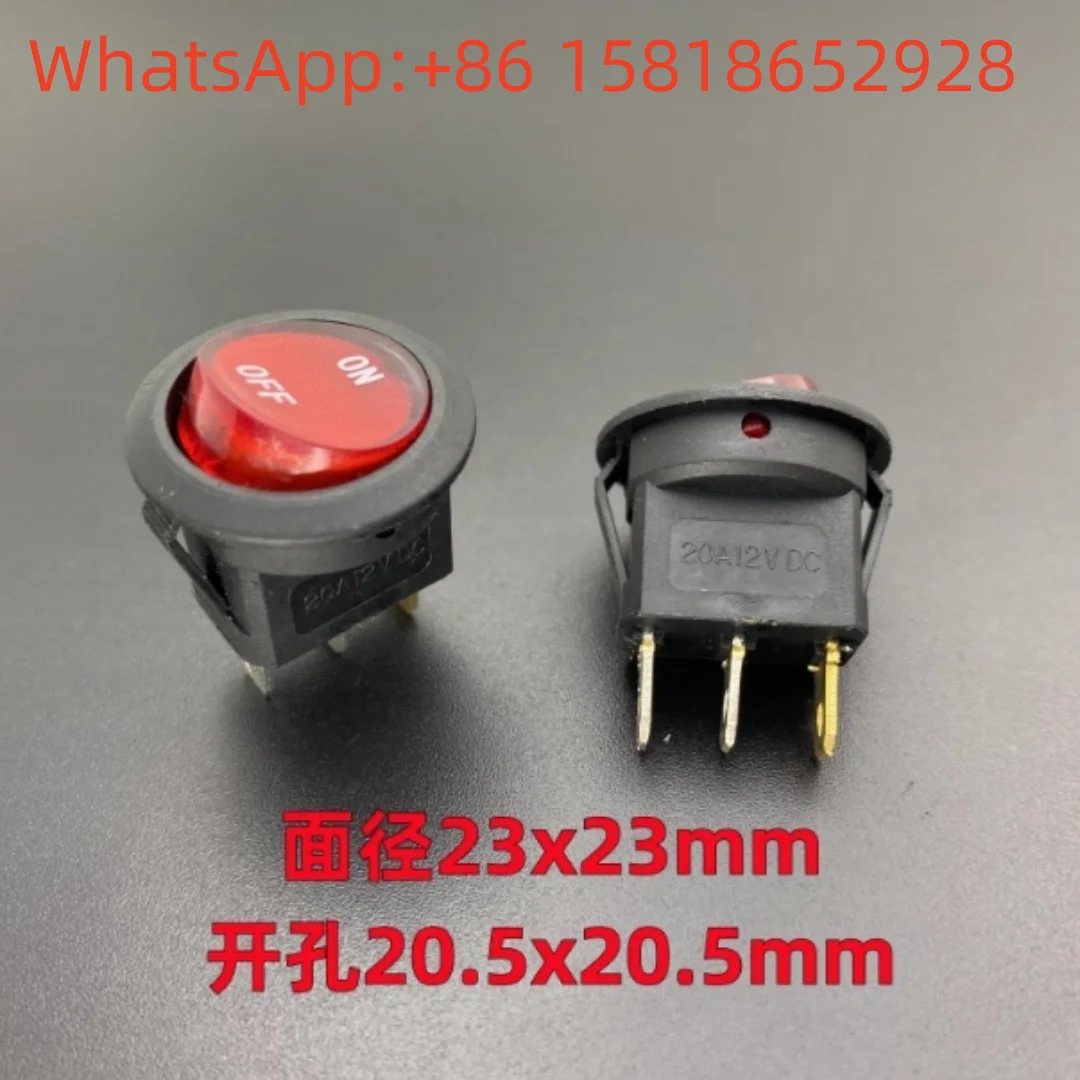 5 pieces 20A 12V DC rocker switches with red light, 3-pin, 2-position, round button, red cap