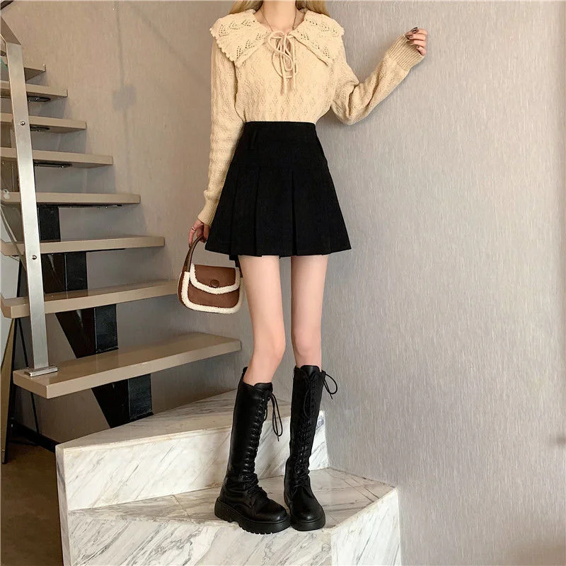 Pleated Skirts Women High Waist Corduroy Slim Sweet Retro Ins Mini Kawaii Japanese Style Schoolgirl Spring Summer Fashion Faldas