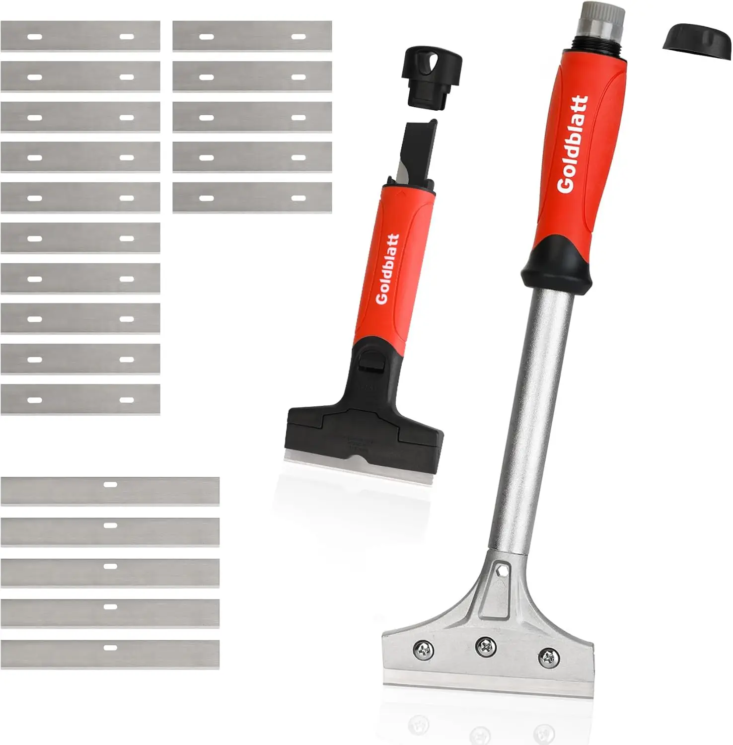 

2 Pieces Glass Scraper Set with 20 Blades - 4 Inch Floor Scraper with Long Handle, Heavy Duty Razor for Cleaning Caulk, Paint