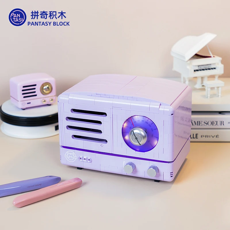 Pantasy bloco de construção gato rei áudio pequeno príncipe conjunto-design montagem de rádio educacional brinquedo de madeira decoração presente para meninos