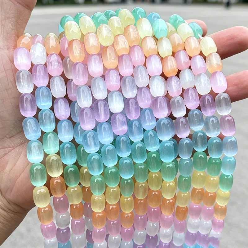 Natural Multicolor Selenite Stone Dyed Color Barrel Shape Beads Smooth Loose Spacer For Jewelry Making DIY Necklace Bracelet view 2